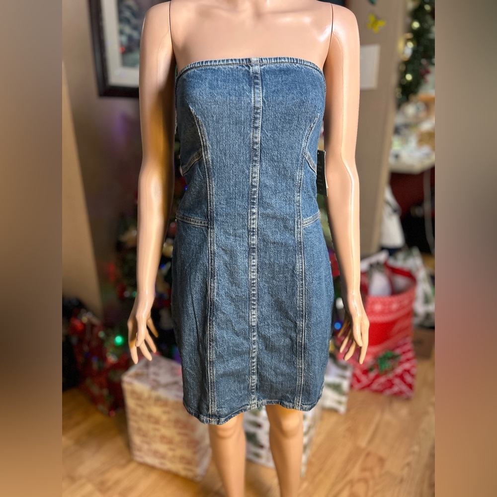 NWT H&M Blue Strapless Denim Dress size M